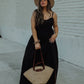 Strappy Gathered Midi Dress in Black