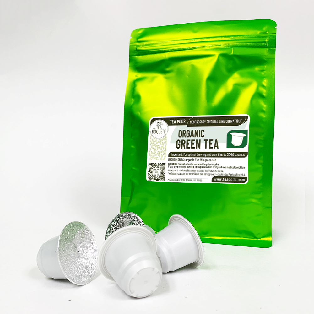 Organic Green tea pods for Nespresso brewers OriginalLine compatible capsules