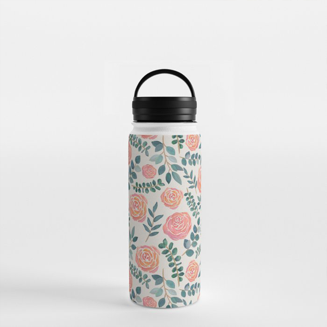 Watercolor Floral Handle Lid Water Bottle