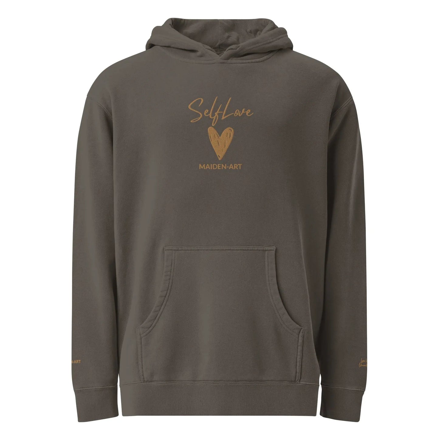 Self Love Unisex pigment-dyed hoodie with Old Gold Embroidery | fashion hoodie