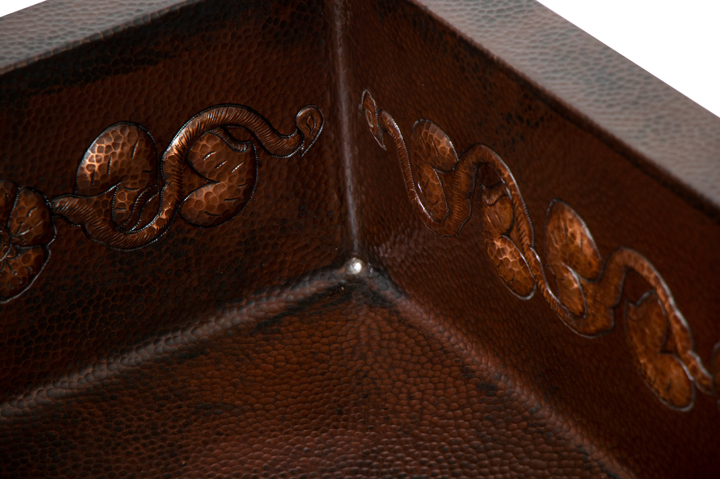 33" Drop-in Single Well Floral Design Hammered Copper Kitchen Sink