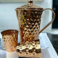 Set of One Copper Pitcher with Top and Two Tumblers, Deep Hammering and Shiny Finish