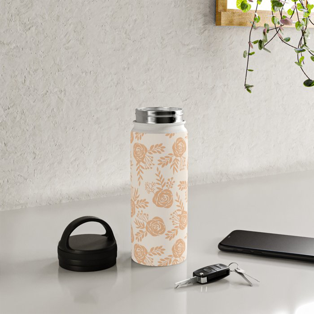 Light Orange Floral Handle Lid Water Bottle