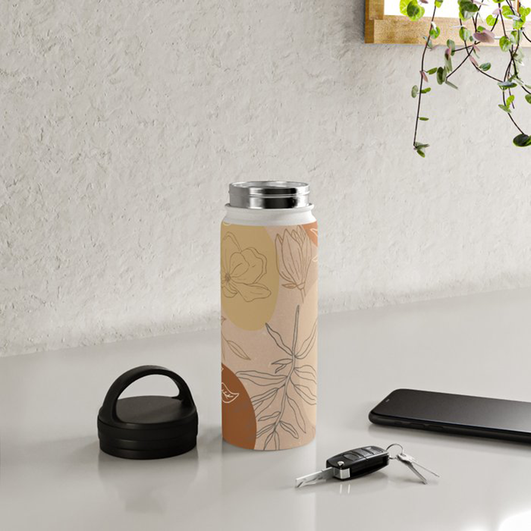 Orange Abstract Desert Handle Lid Water Bottle